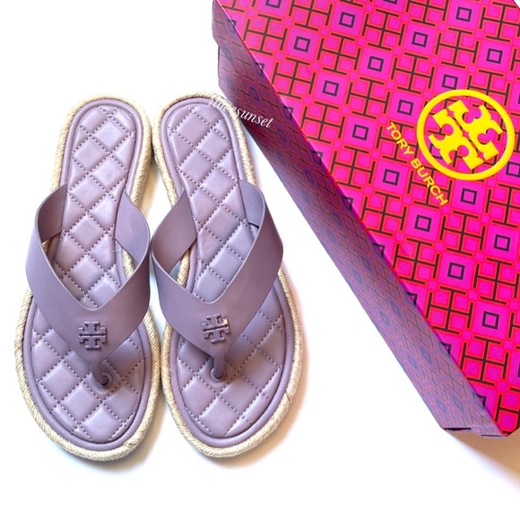 {Tory Burch} Allium Quilted Espadrilles Flat Thong Sandals